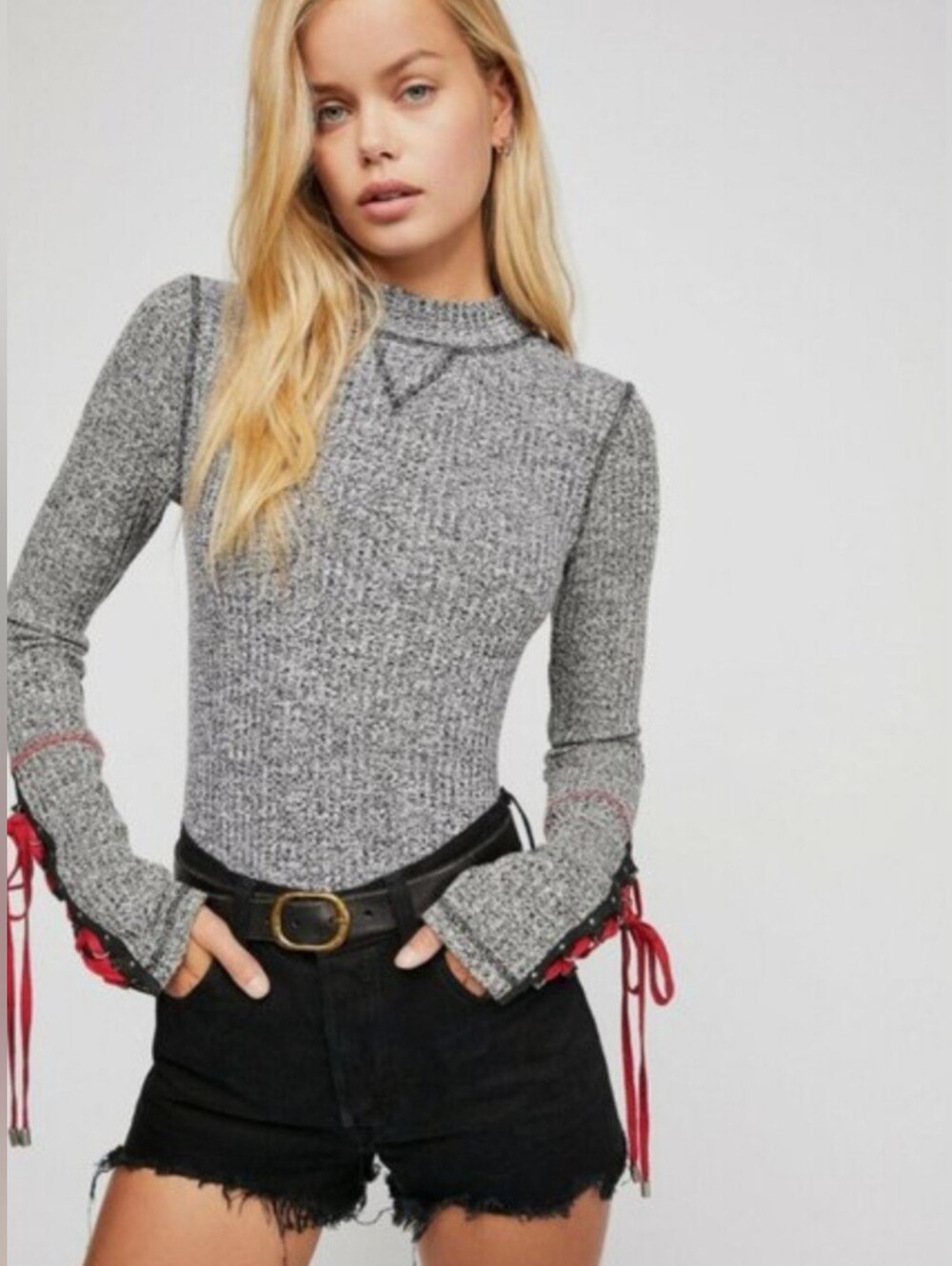 Free People We The Free Mountaineer Cuff Thermal Top-Gray